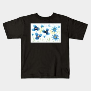 Loose Flowers in Blue Kids T-Shirt